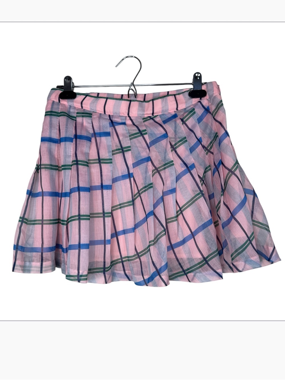 Buru Pink Blue Pleated Plaid Mini Skirt Womens L Preppy School Girl Academia
